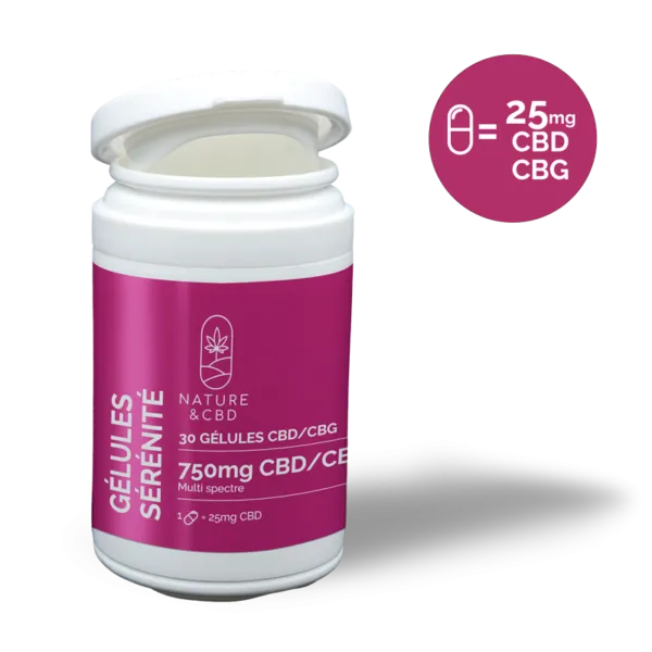 Gélules CBD CBG Sérénité 25mg - NATURE & CBD