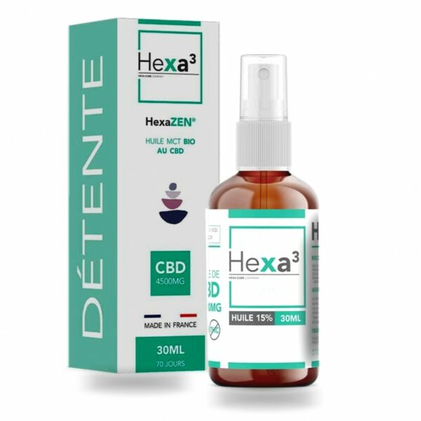 Huile CBD MCT Bio 15% Détente 30ml - HEXA3